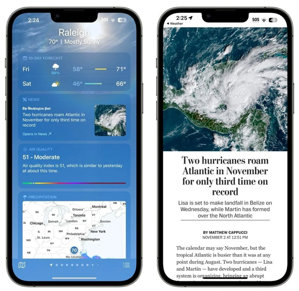 鲤城苹果14维修分享iPhone 14手机如何看天气时顺带看新闻 
